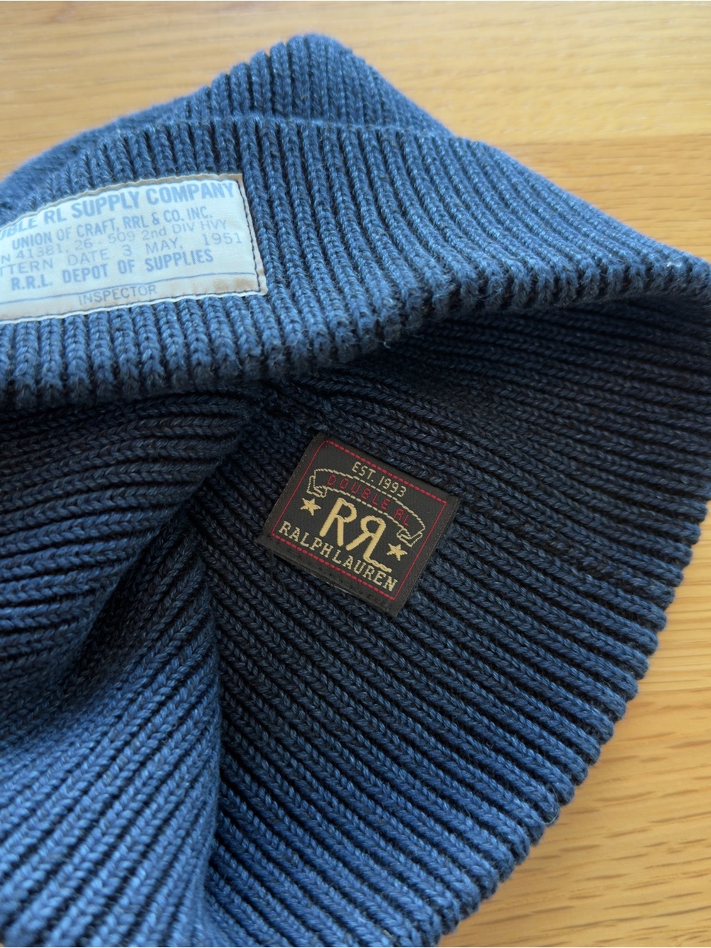 Ralph Lauren Double RL Navy Ribbed Knit Beanie - Picture 5 of 6